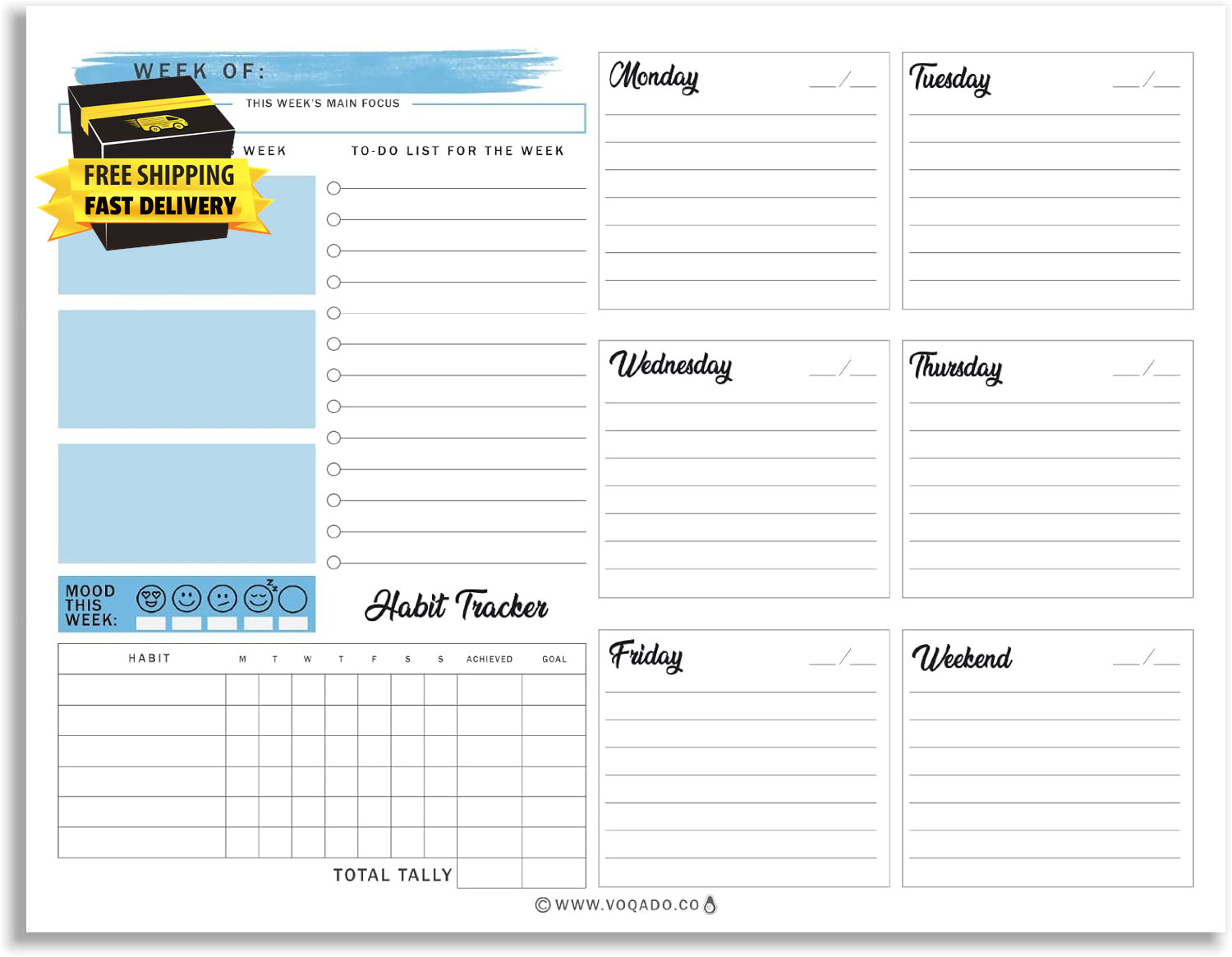 Weekly Planner Pad Tear off (Magnetic) Full Year Productivity Planner, 50 Undate