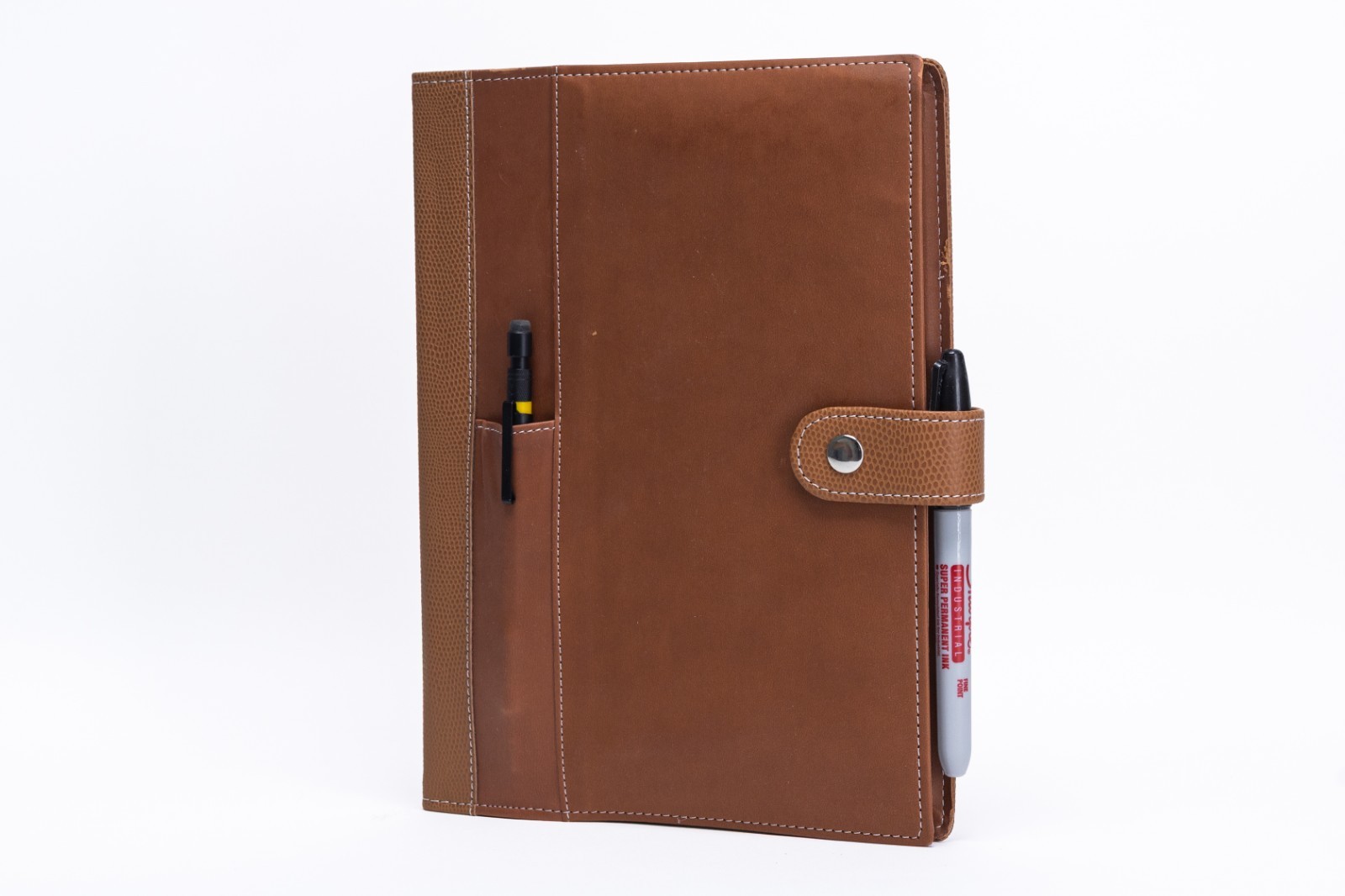 Notebook / Organizer + Pen Holder – Brown Leatherette Padfolio
