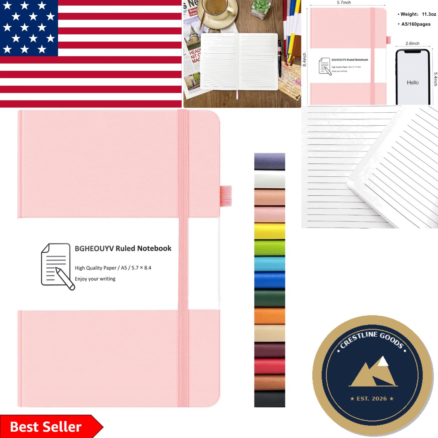 Durable A5 Notebook with 160 College Ruled Pages – Minimalist Leather Design