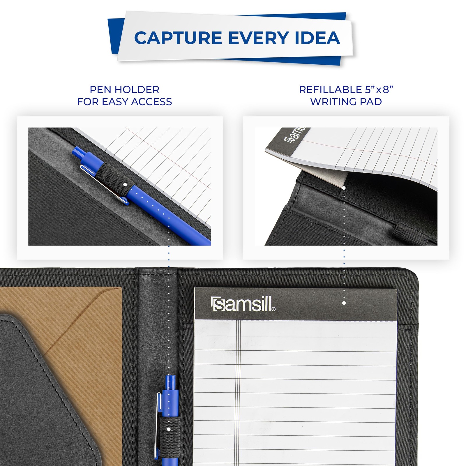 Mini Faux-Leather Padfolio, 5 x 8 Writing Pad, Compact Business Portfolio wit…