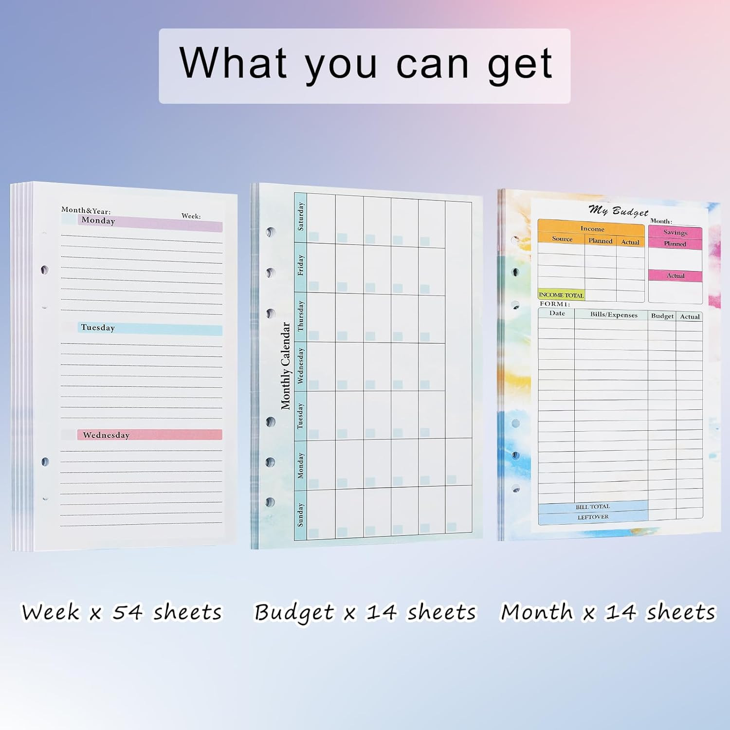 Toplive 3 Pack A5 Planner Refill 82 Sheet Colored Monthly Weekly Planner Refill