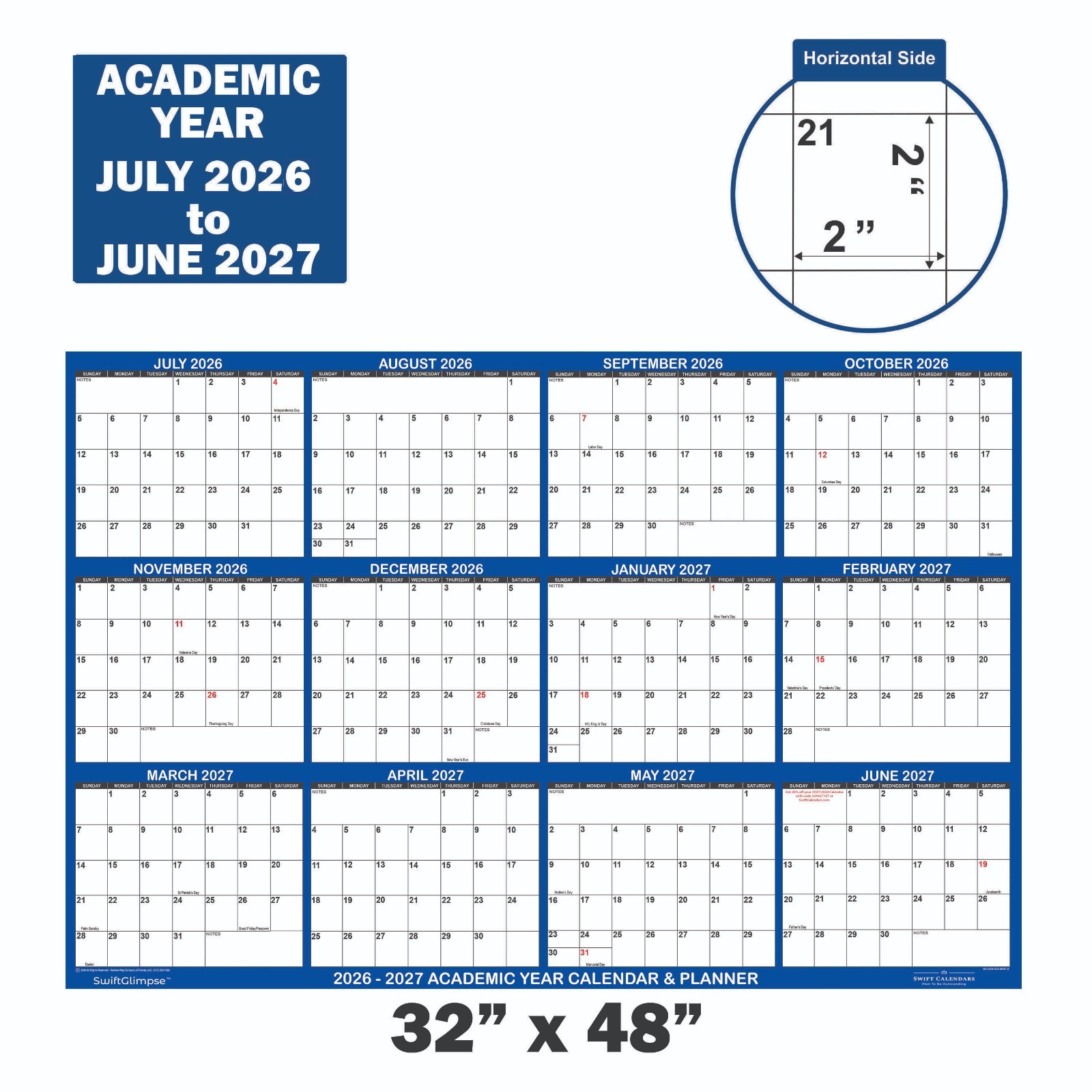 2023-2024 Academic Wall Calendar 32×48 Erasable Mid Year Wall Planner Dry Erase