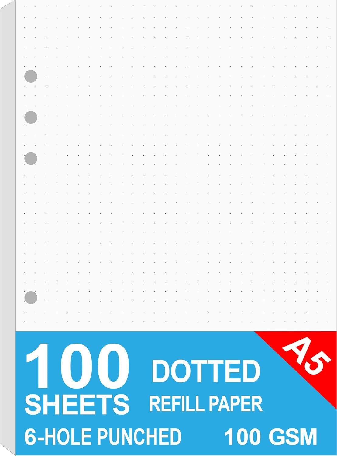 A5 Dotted Paper, Refills for Filofax Planner, Organizer, Binders, 6 Hole Punched