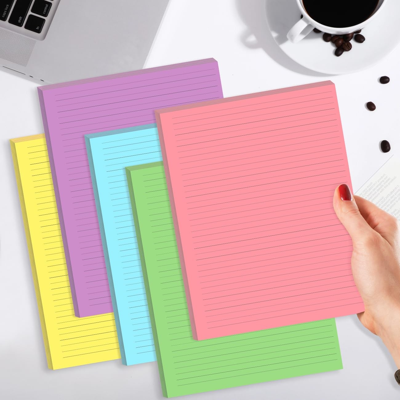 Yaridar 3-Pack Colorful Unpunched Lined Paper – 300 Sheets/600 Pages Loose Leaf