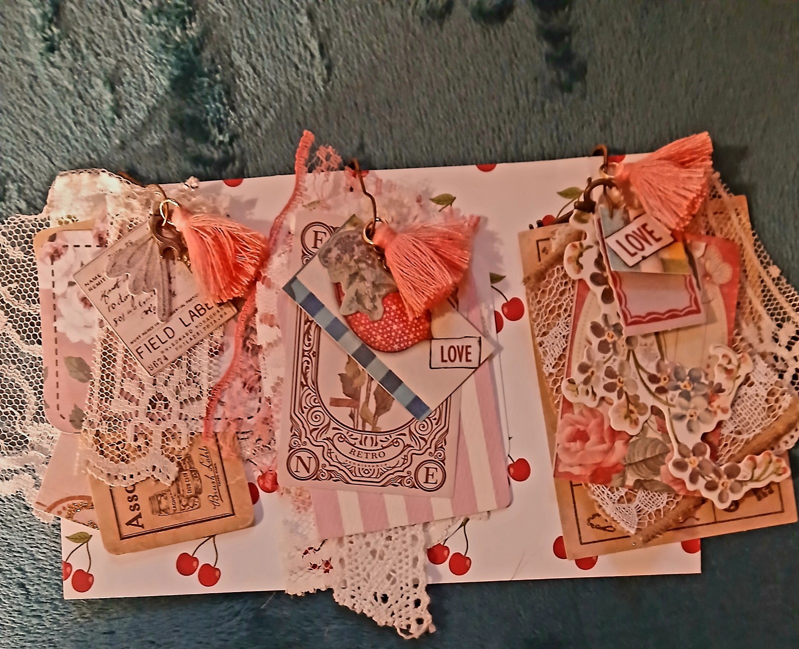 Handmade Junk Journal Bulb Pin Embellishments Set Of 3