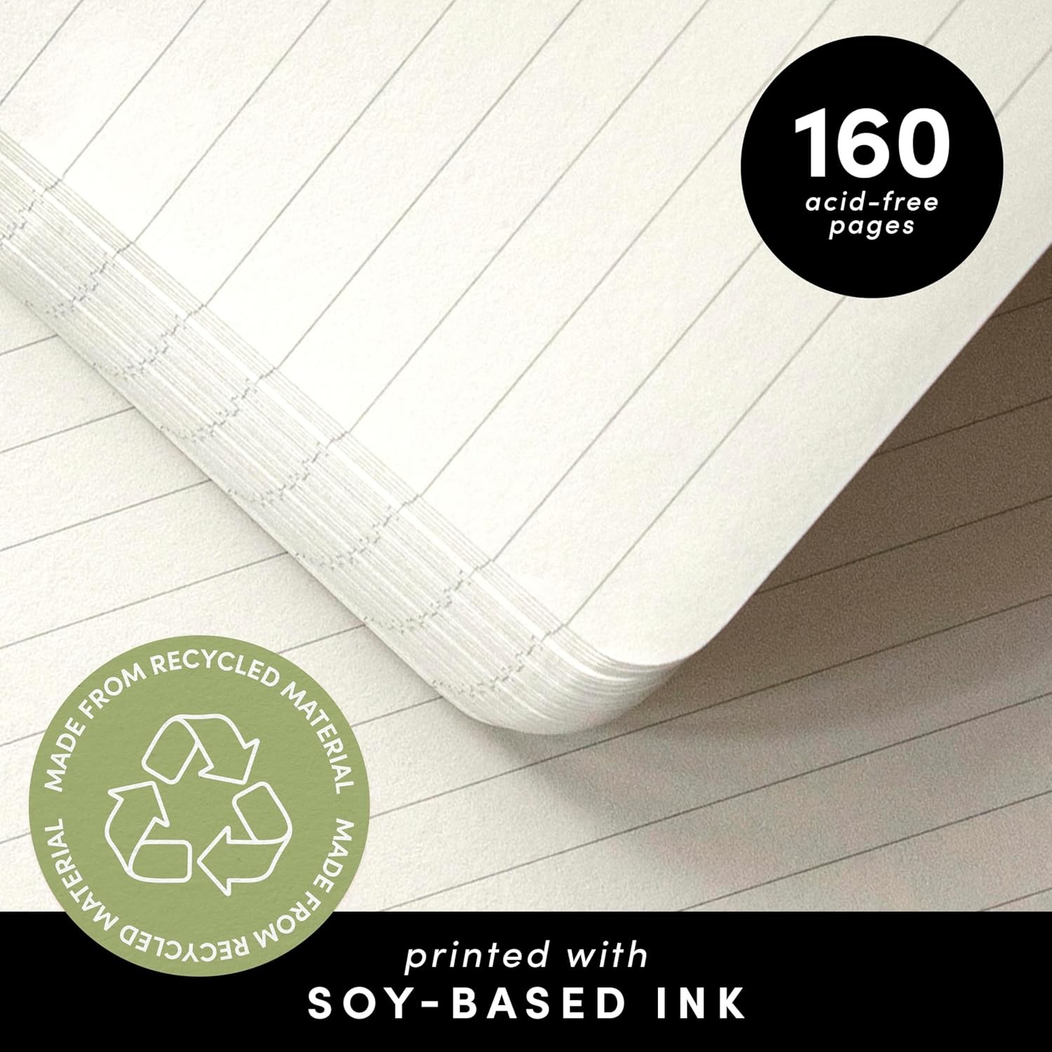 PAPERAGE Recycled Lined Journal Notebook, (Olive), 160 Pages, Medium 5.6 in x 8