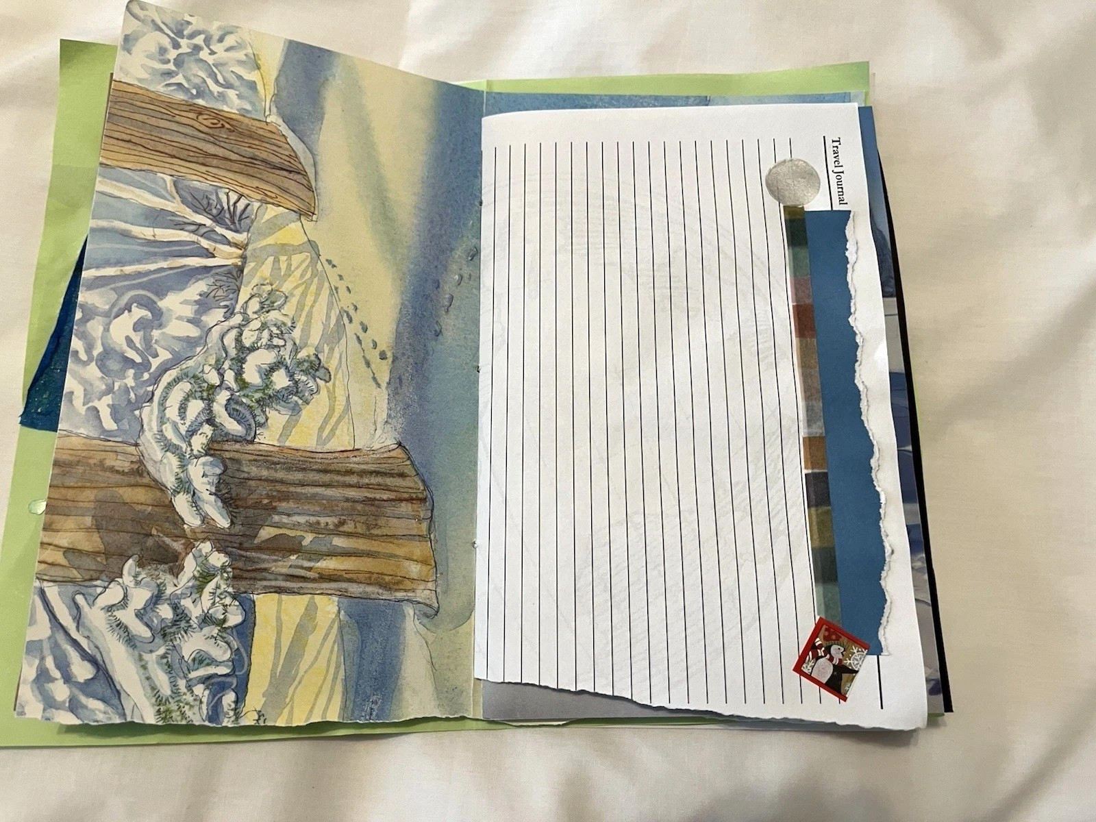 Junk Journal Winter Xmas Theme 6×9″ Handmade Paper Ephemera, Embellished Tassel