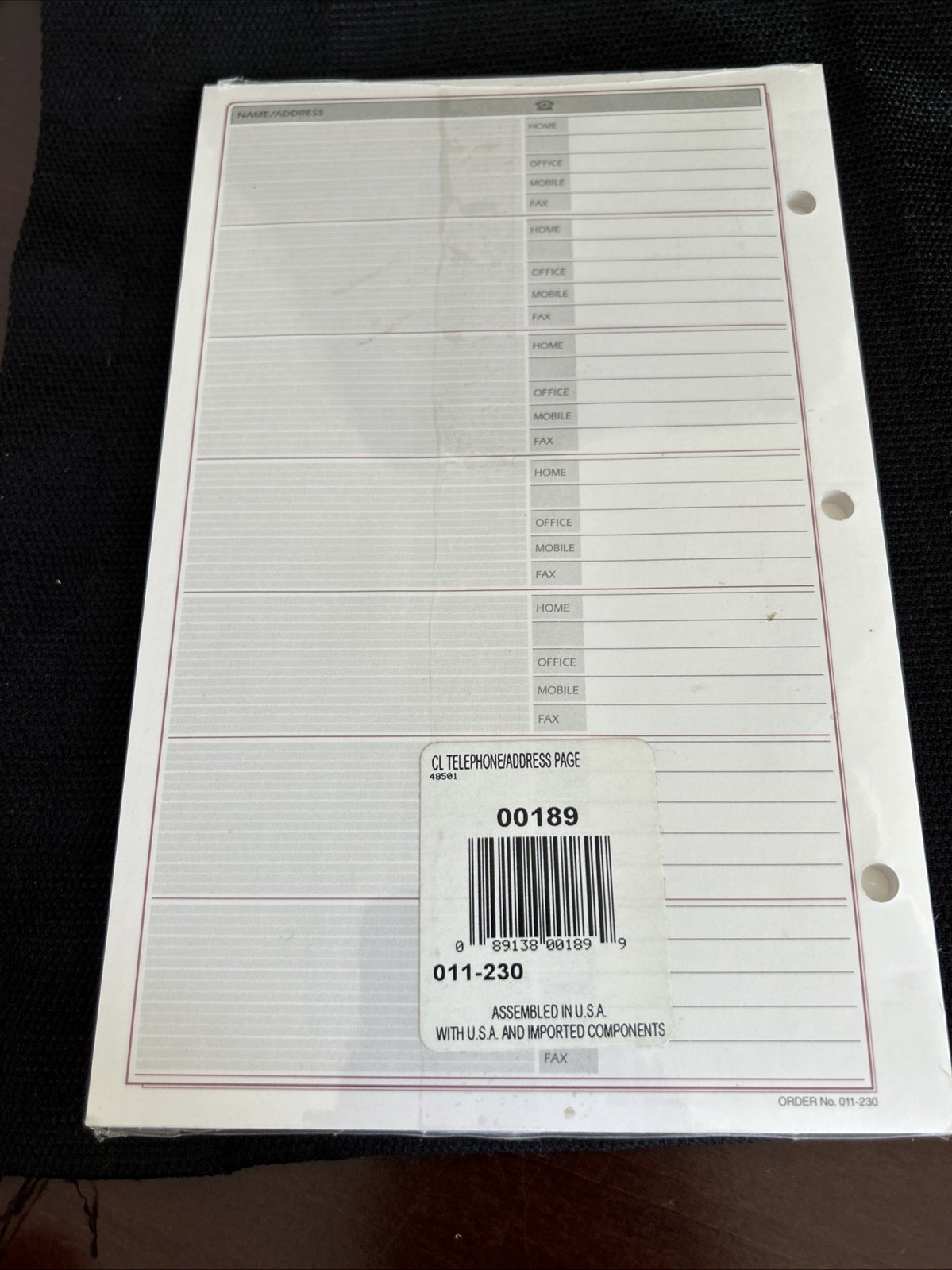 Day Runner Telephone Address Planner Refill Pages 30 Pages 3 Ring 5.5 x 8.5 1996