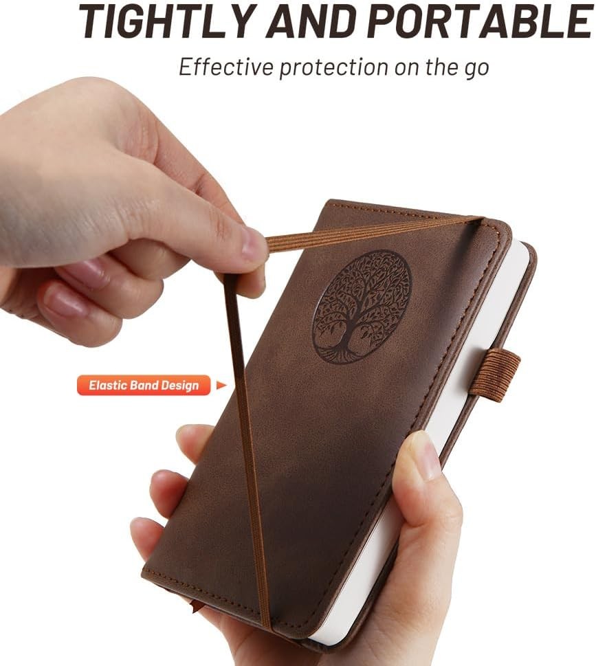 Small Pocket Notebook, Leather Journal Mini (Brown)