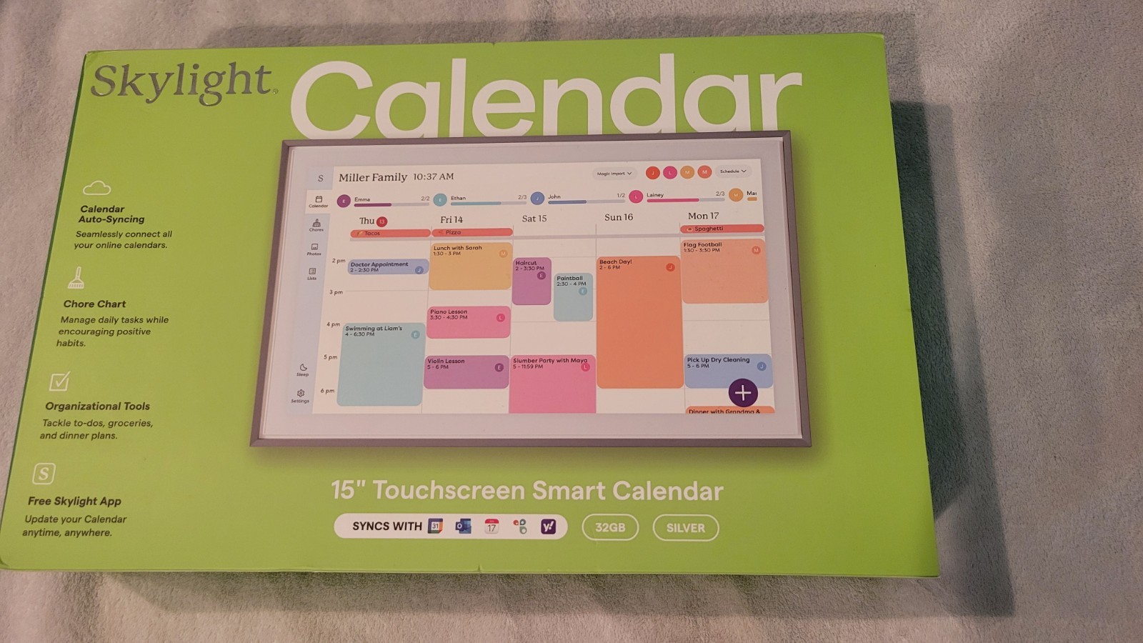 Skylight Calendar: 15-inch Wall Planner Digital Calendar Silver New, Sealed