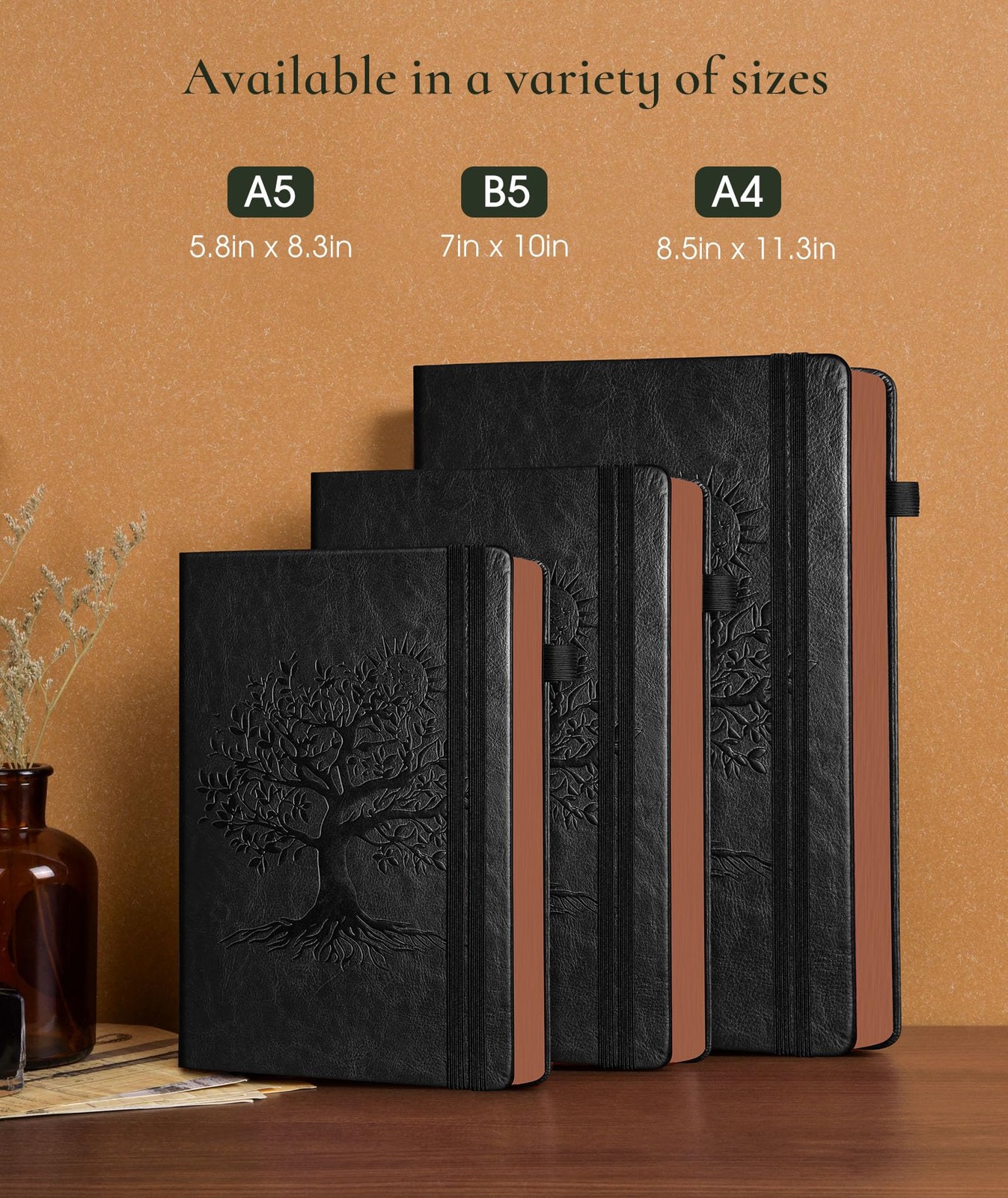 Vintage Leather Journal with 300 Numbered Pages,A4 A4 (8.5in X 11.3in), Black