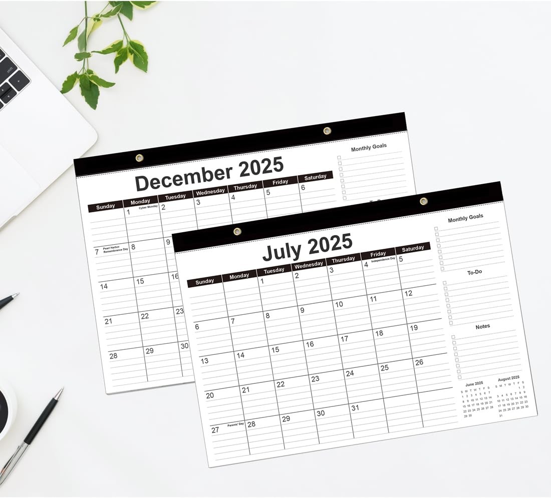 Desk Calendar 2026-12 Months from January 2026 to 17″ x 12″, Black