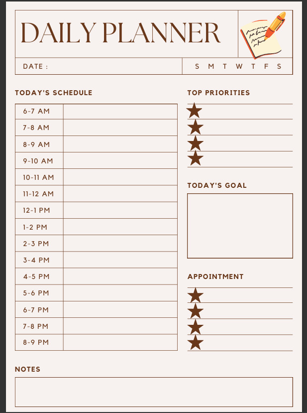 A4 daily Planner PDF Digital Printable – Digital File