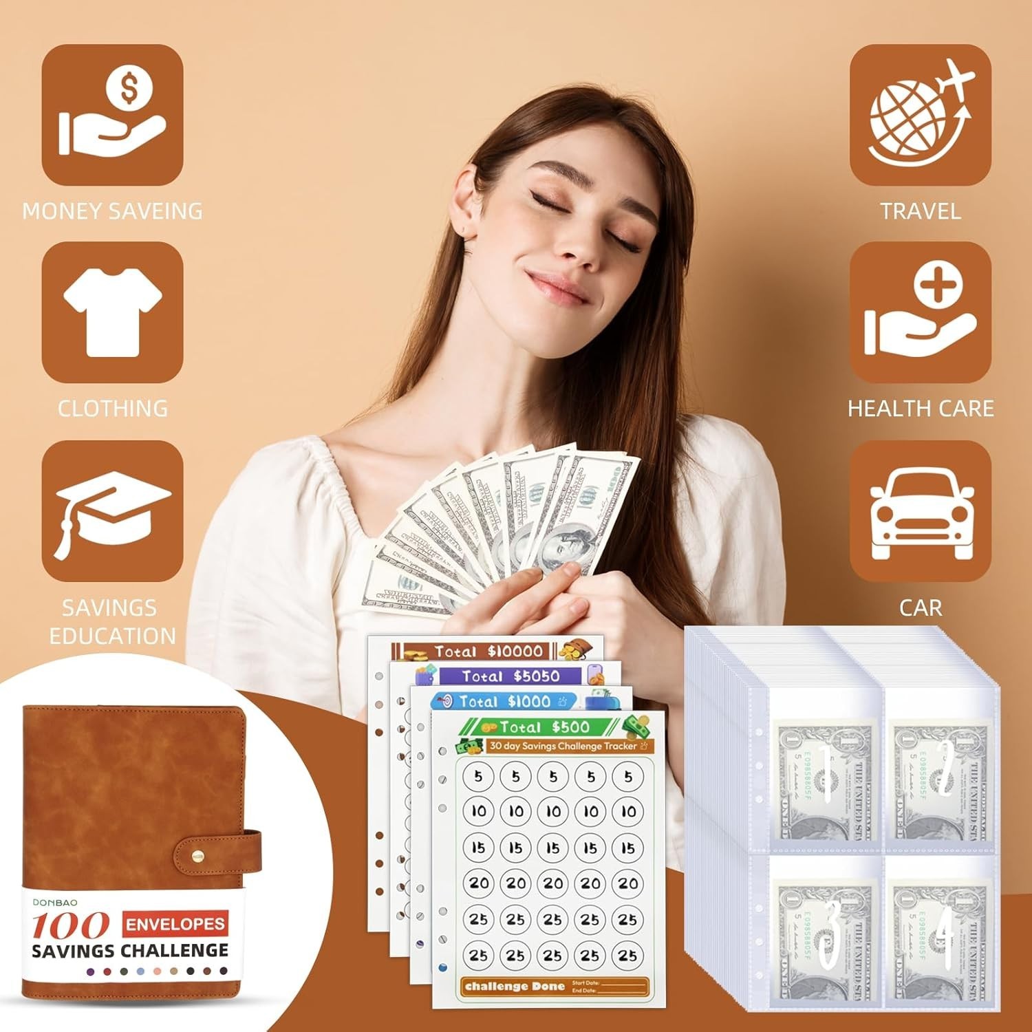 100 Envelopes Money Saving Challenge Binder, A5 Budget Binder with Envelopes …