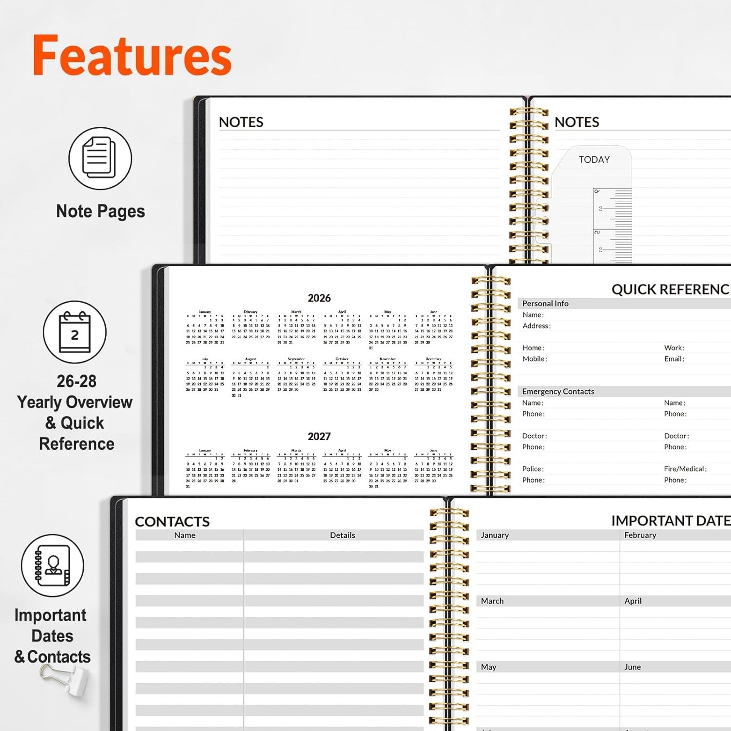 2026-2027 Appointment Book Weekly Monthly Planner Black 8.5×11 Flexible Cover
