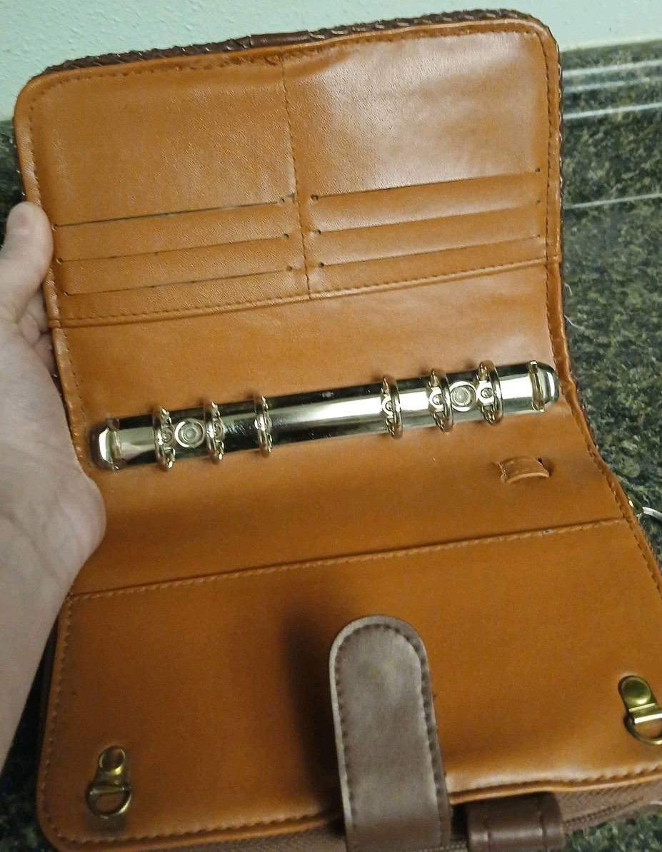 80’s 90’s Faux Leather Boho Color Block 6 Ring Planner Organizer w/ Wallet-8×6