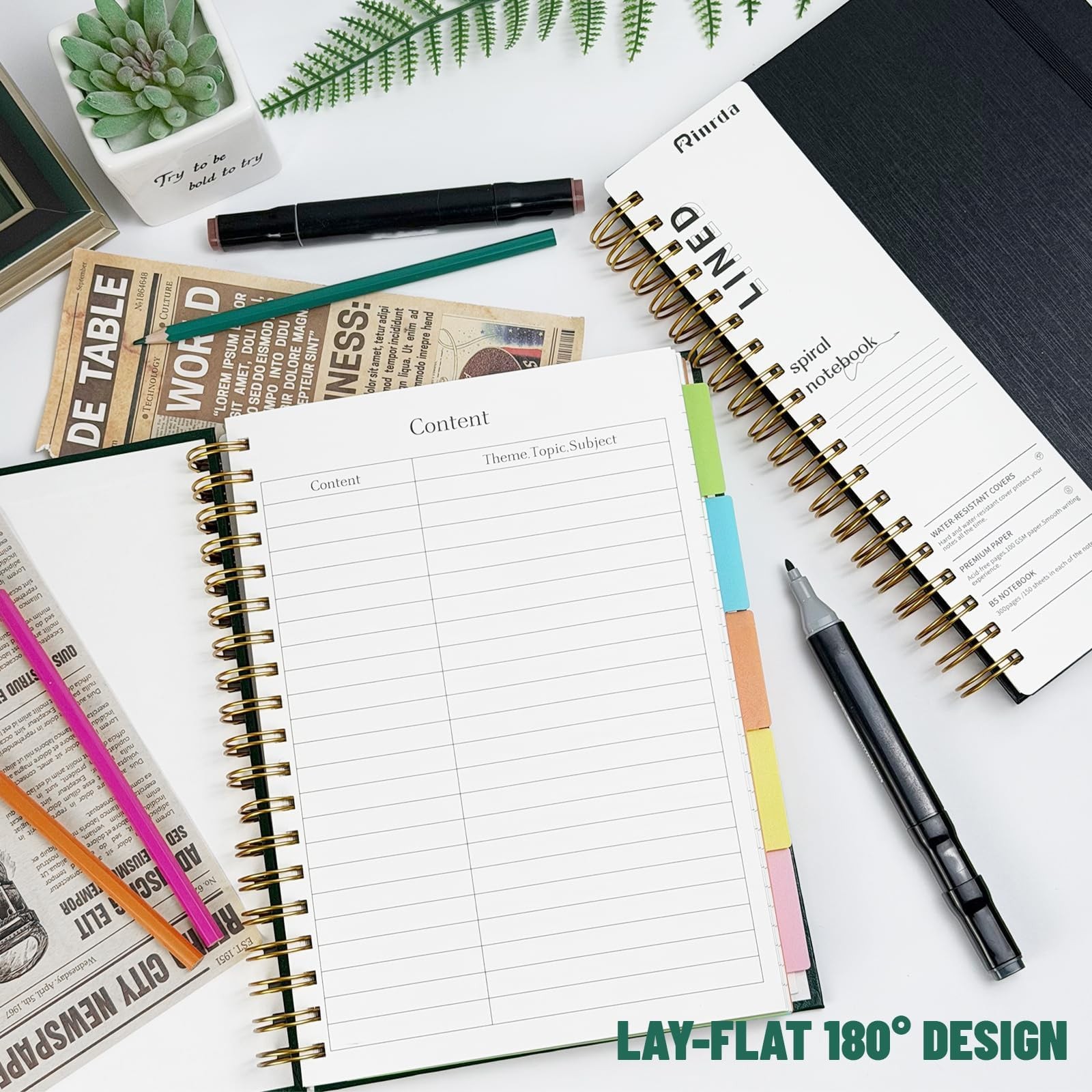 Hardcover Spiral Notebook with removable dividers 300 page,5 Subject Notebook…
