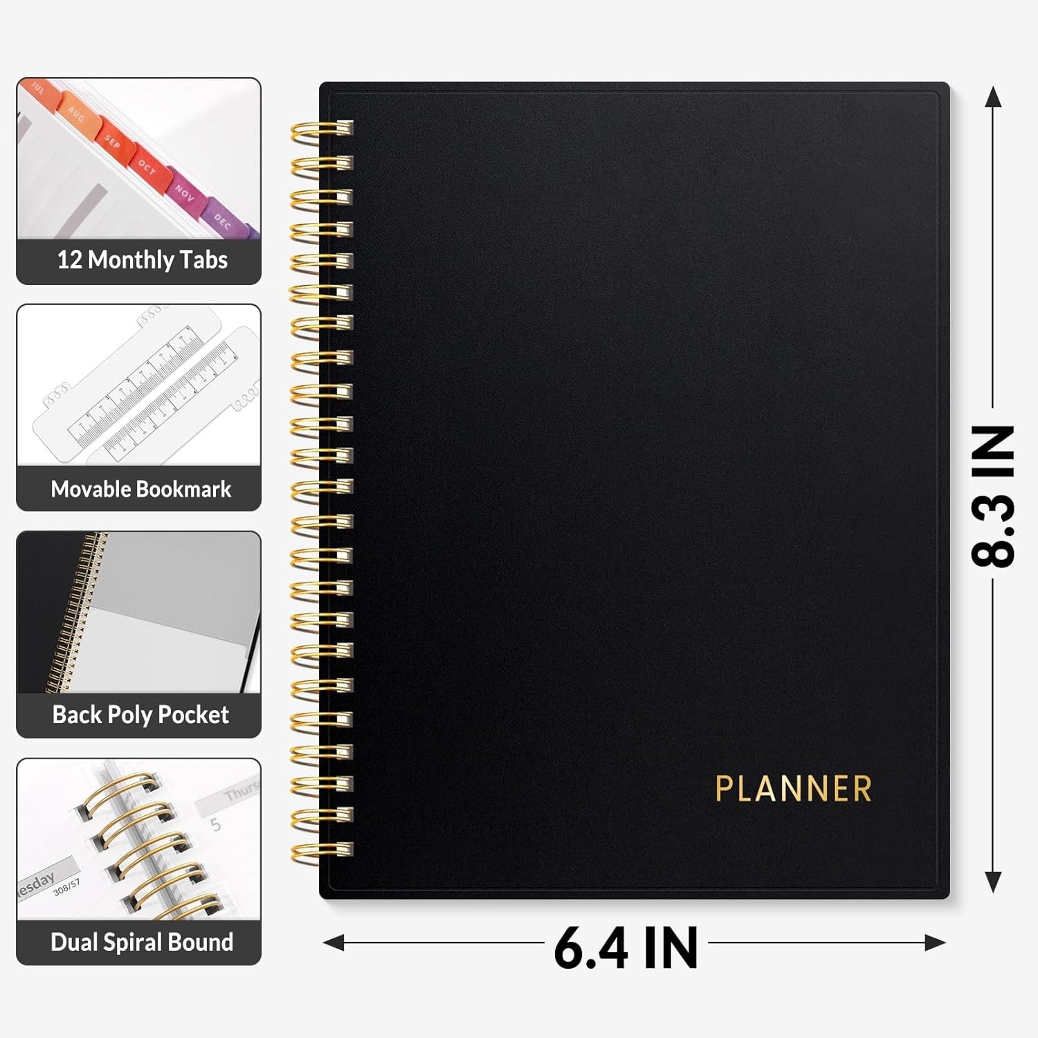 Portable 2026-2027 Weekly & Monthly Academic Planner: Black with Rainbow Accents