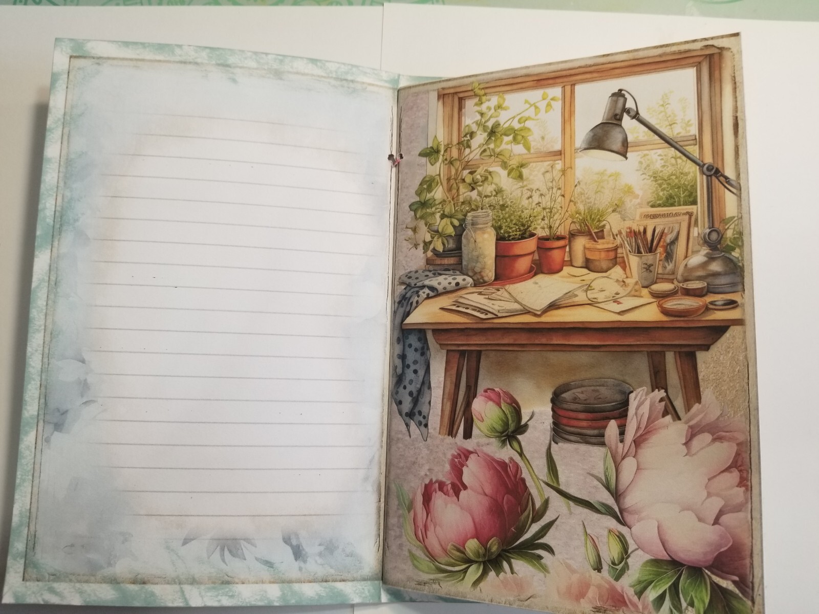 Junk Journal Blank Booklet “ARTIST’S STUDIO” HANDMADE PAINTING LG 8.5″x5.5″ 40pg