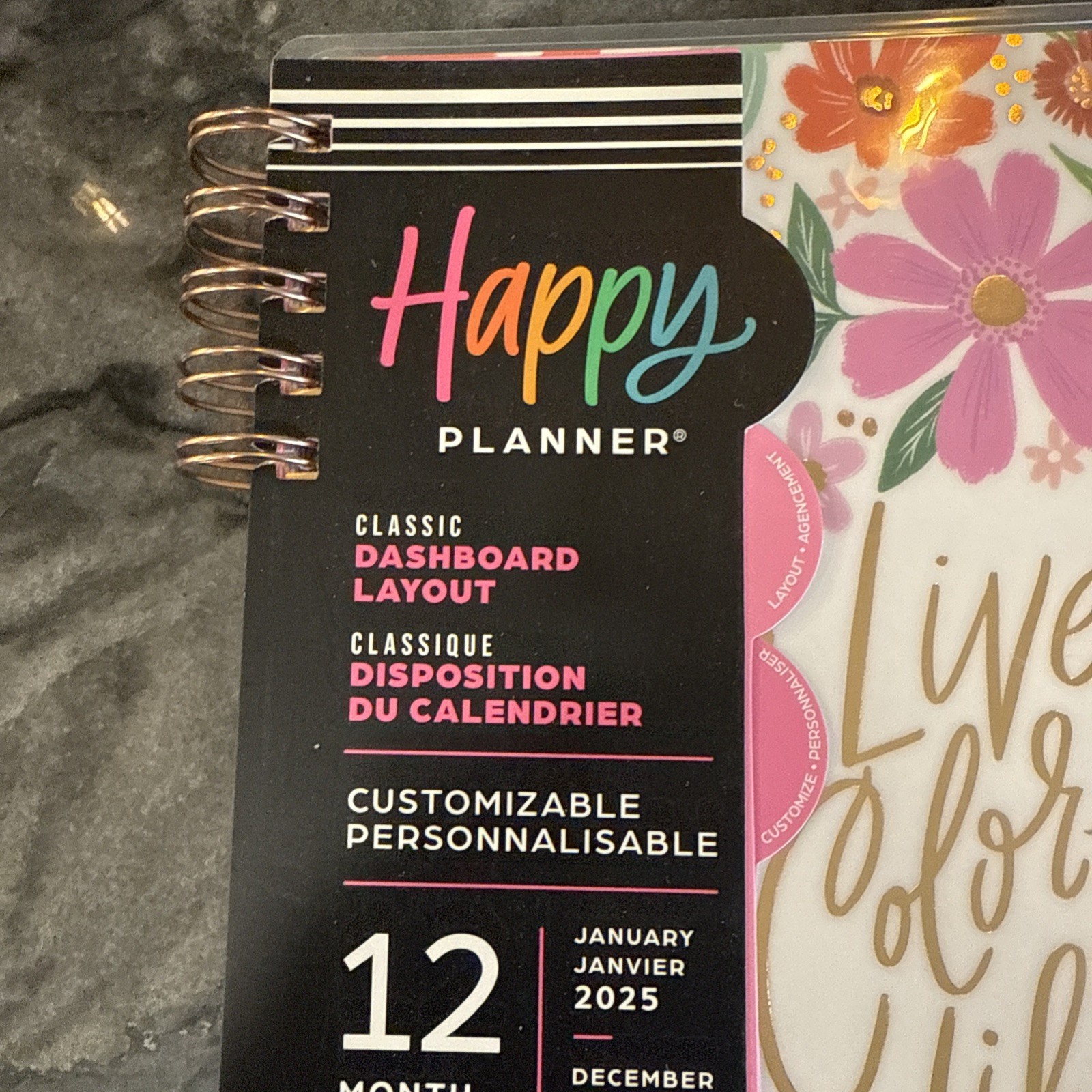 Happy Planner 2025 Live A Colorful Life Floral DASHBOARD Layout 12-Month Planner