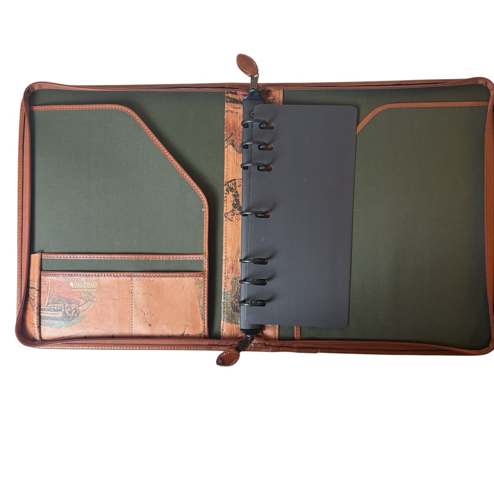 Day-timer Leather Planner Cover Zippered Map Cartography Organizer Engraved SLS