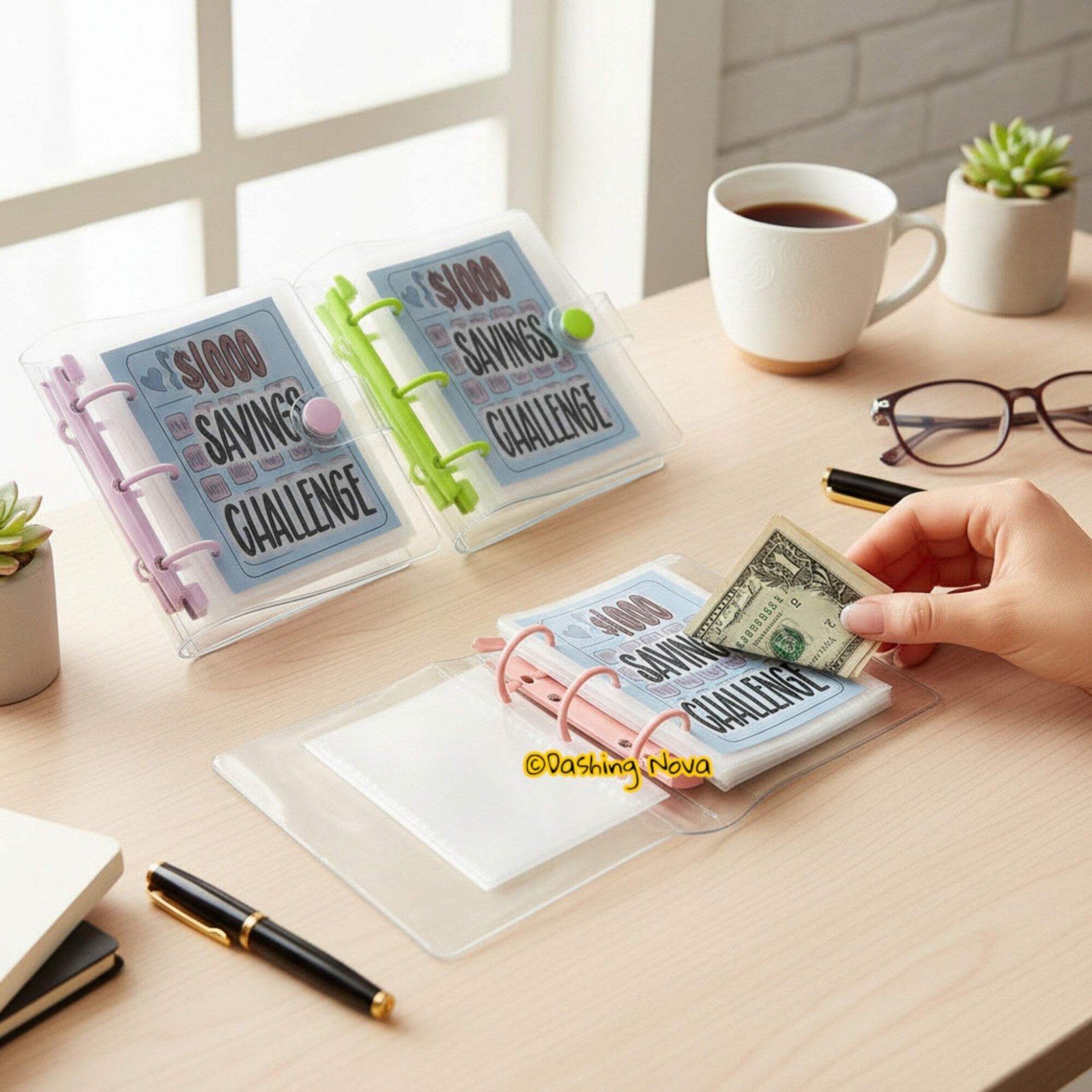 Saving Challenge Book $1000, 3 Ring Binder Clear Cover Money Saving Binder Book