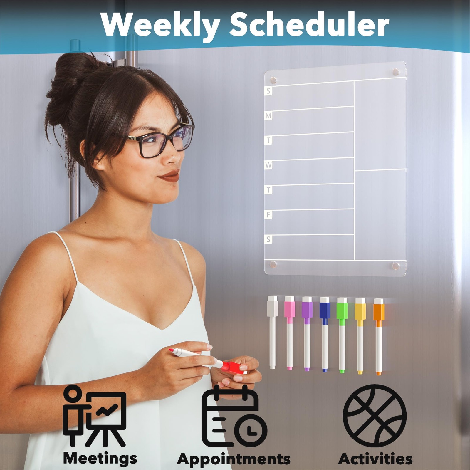 Neatsure Acrylic Magnetic Meal Planner Menu Board for Kitchen 12″x9″, Clear
