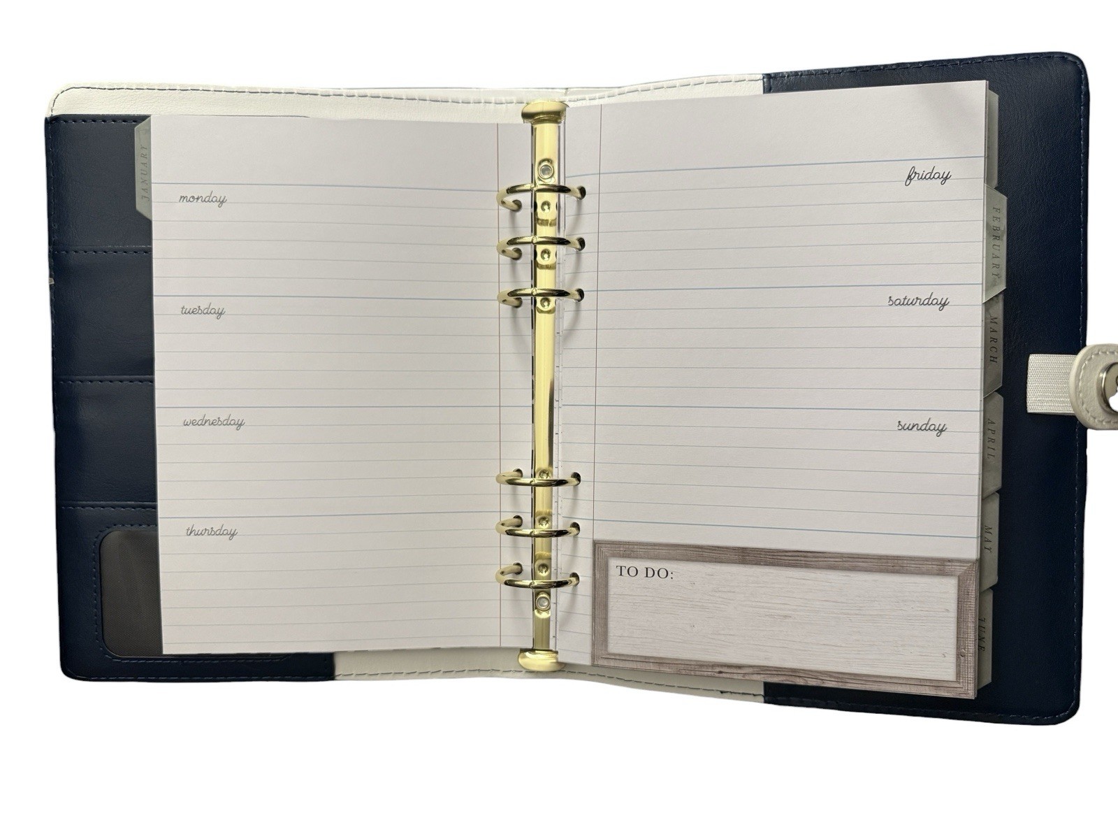 The Paper Studio Agenda 52 Navy Blue White Planner 6 Ring 7.5″ x 5.5″ w/Calendar