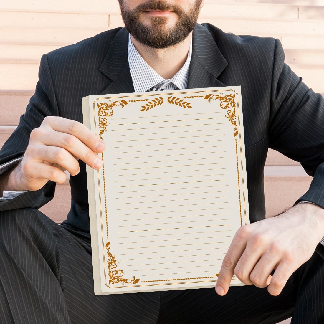 (2-Pack) Vintage Lined Letter Paper – 200 Sheets, Stationary 200 Gold