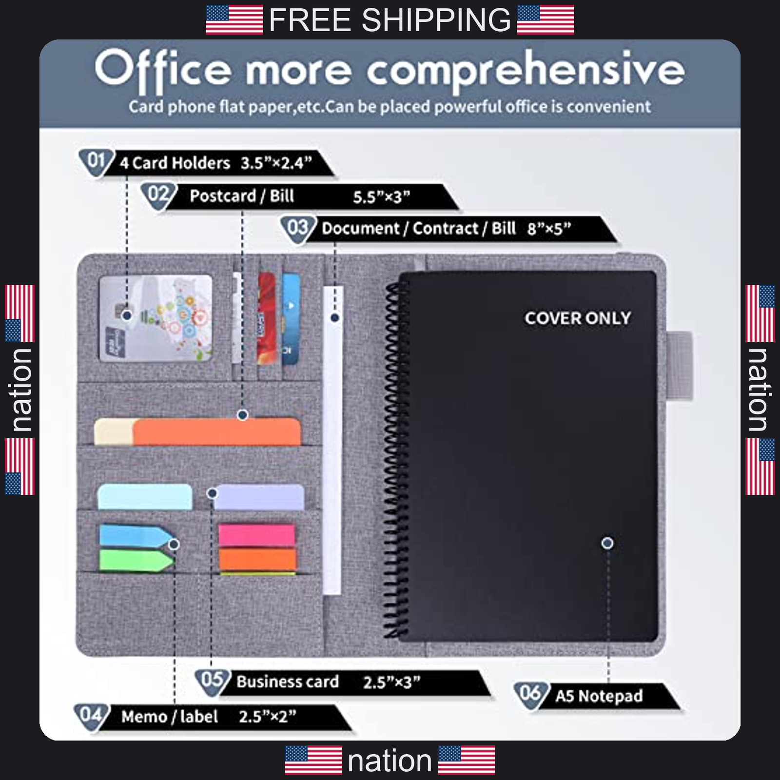 Rocketbook A5 notebook cover waterproof portfolio organizer gray with pen loop