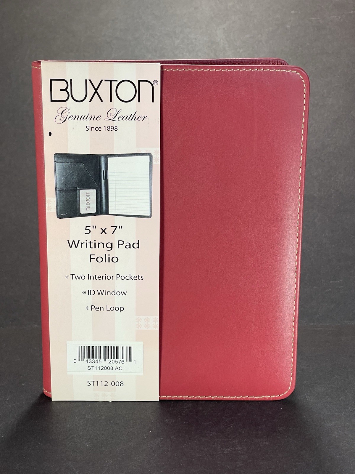 BUXTON Red Genuine Leather Writing Pad Folio 5” x 7”
