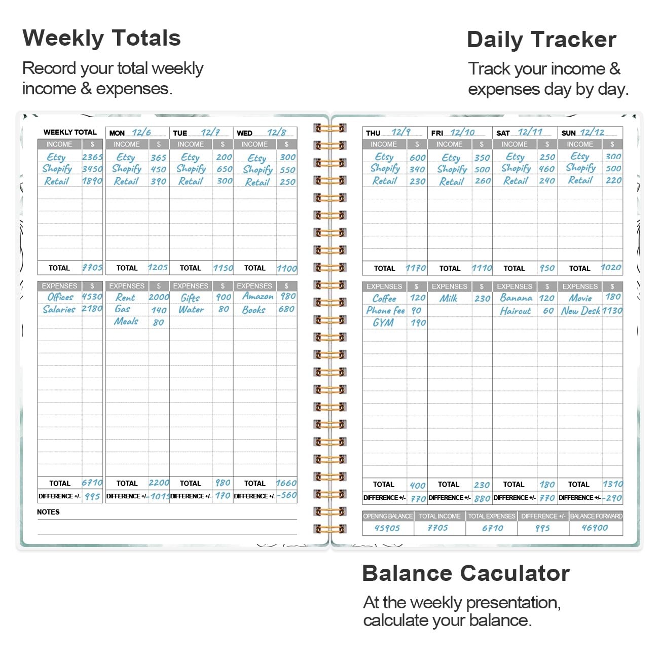 Income & Expense Tracker, Accounting Bookkeeping Ledger A5(8.5 x 5.5) Teal