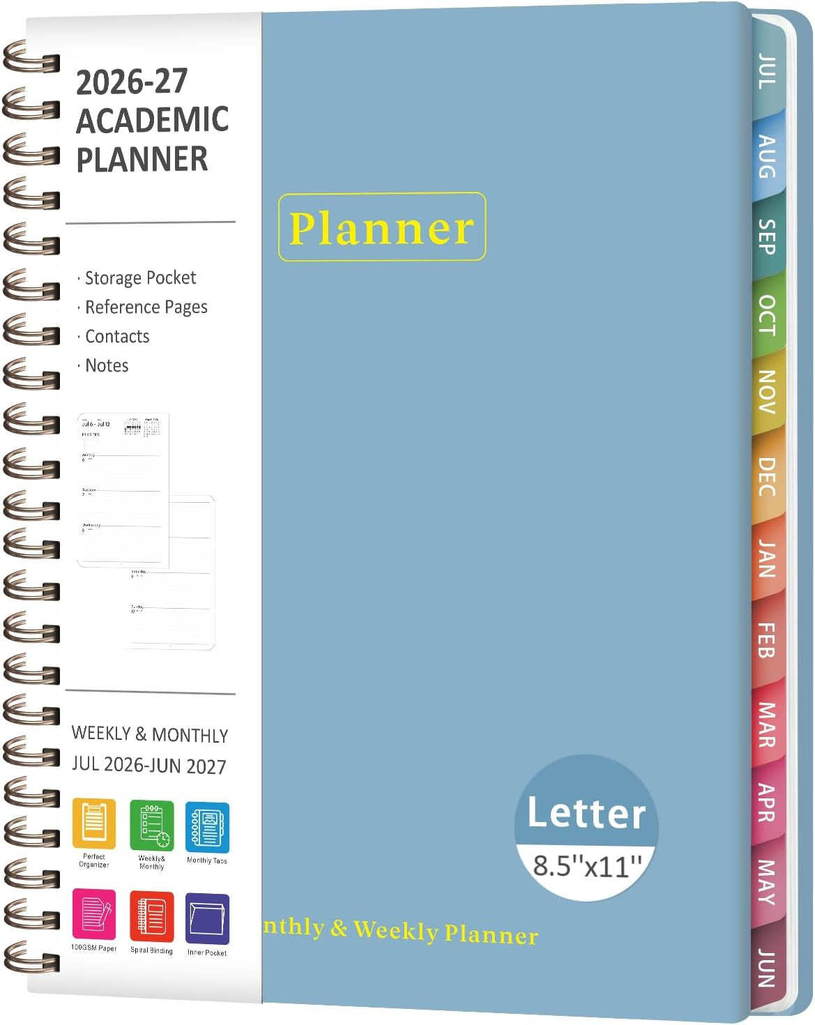 Planner 2026-2027, Academic Weekly and Monthly Calendar Planner, July 2026 – Jun