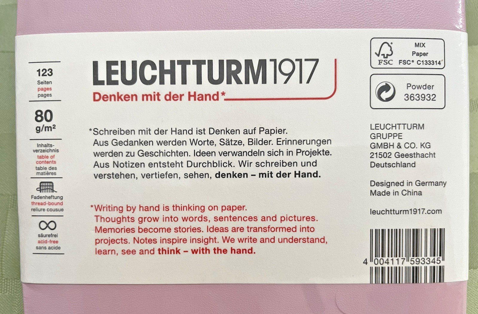 LEUCHTTURM1917 B6 Pink Softcover Plain Paper Notebook