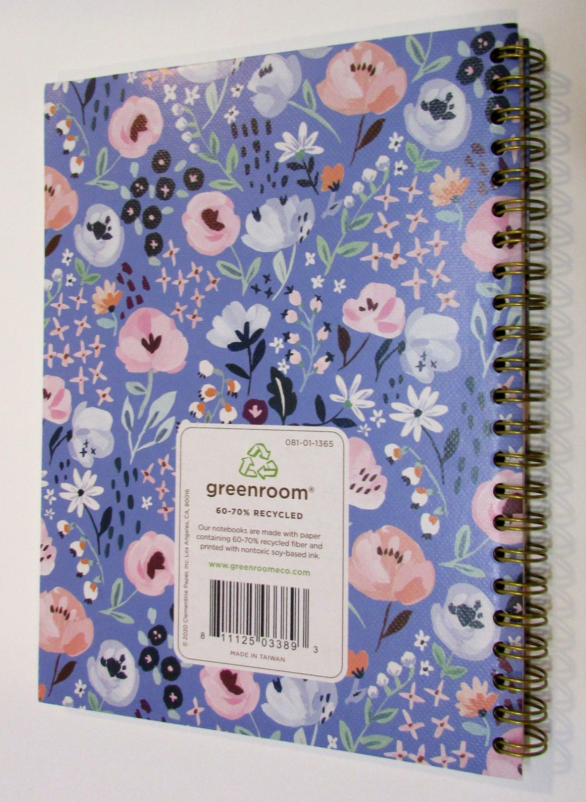 New 2020 Greenroom Journal Recycled Notebook Spiral Bound Hardcover Blue Flowers
