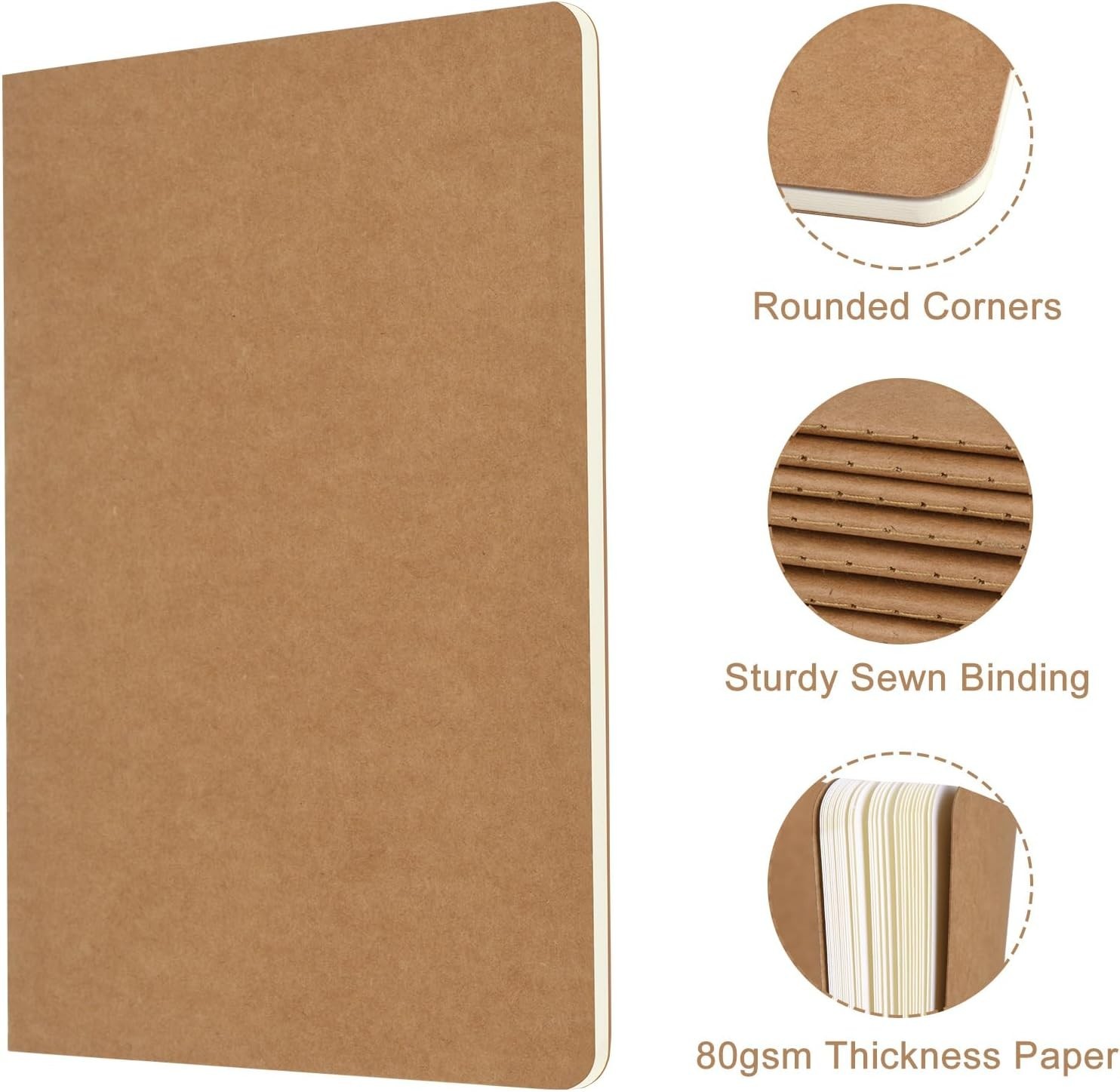 5 Pack A5 Kraft Notebooks Bulk, 8.15×5.5 Inches Blank Journaling Notebooks, N…