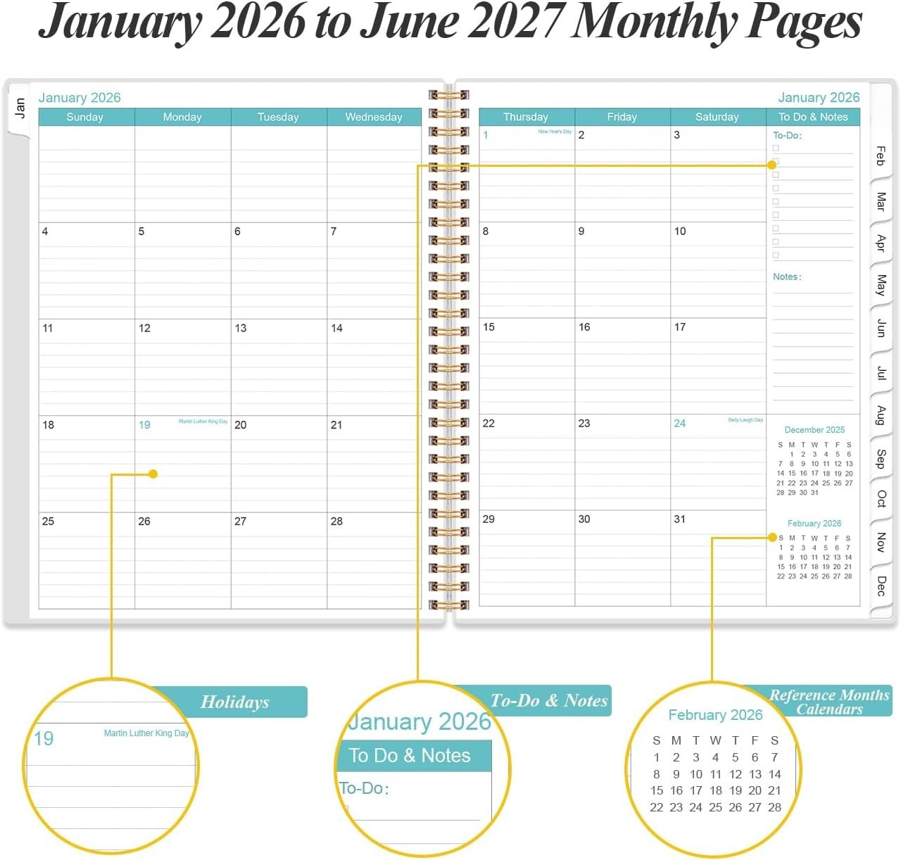 Elegant 2026-2027 Planner – 18- Calendar with Tabbed Pages & Storage Pocket