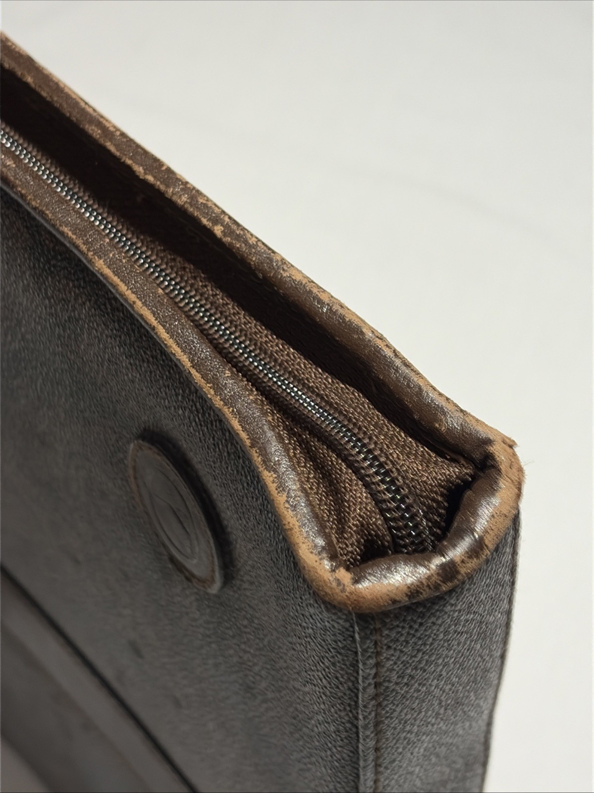 Vtg Liz Claiborne Portfolio Organizer Case Paisley Brown Leather Trim Zip -F430