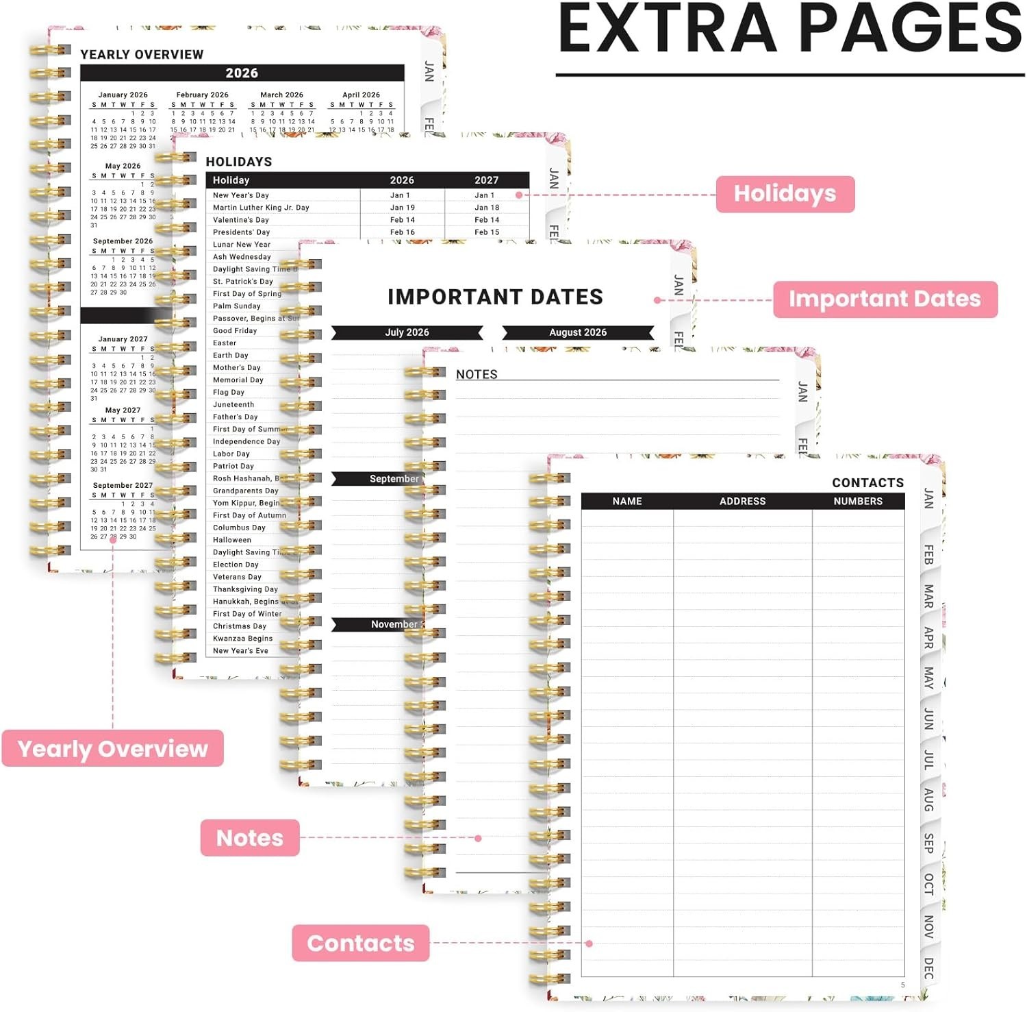 2026 Hardcover Women’s Weekly & Monthly Planner Tabs, Pocket & Spiral, 6.3×8.5