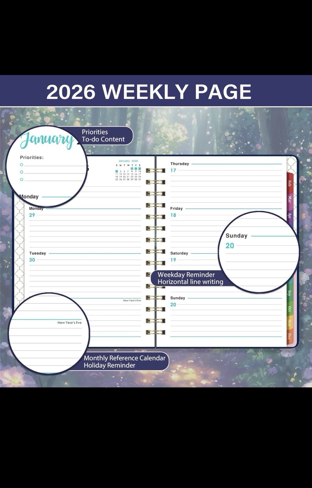 2026 Planner – 2026 from Jan.2026 – Dec.2026, 8.5” X 6.4”, Colorful