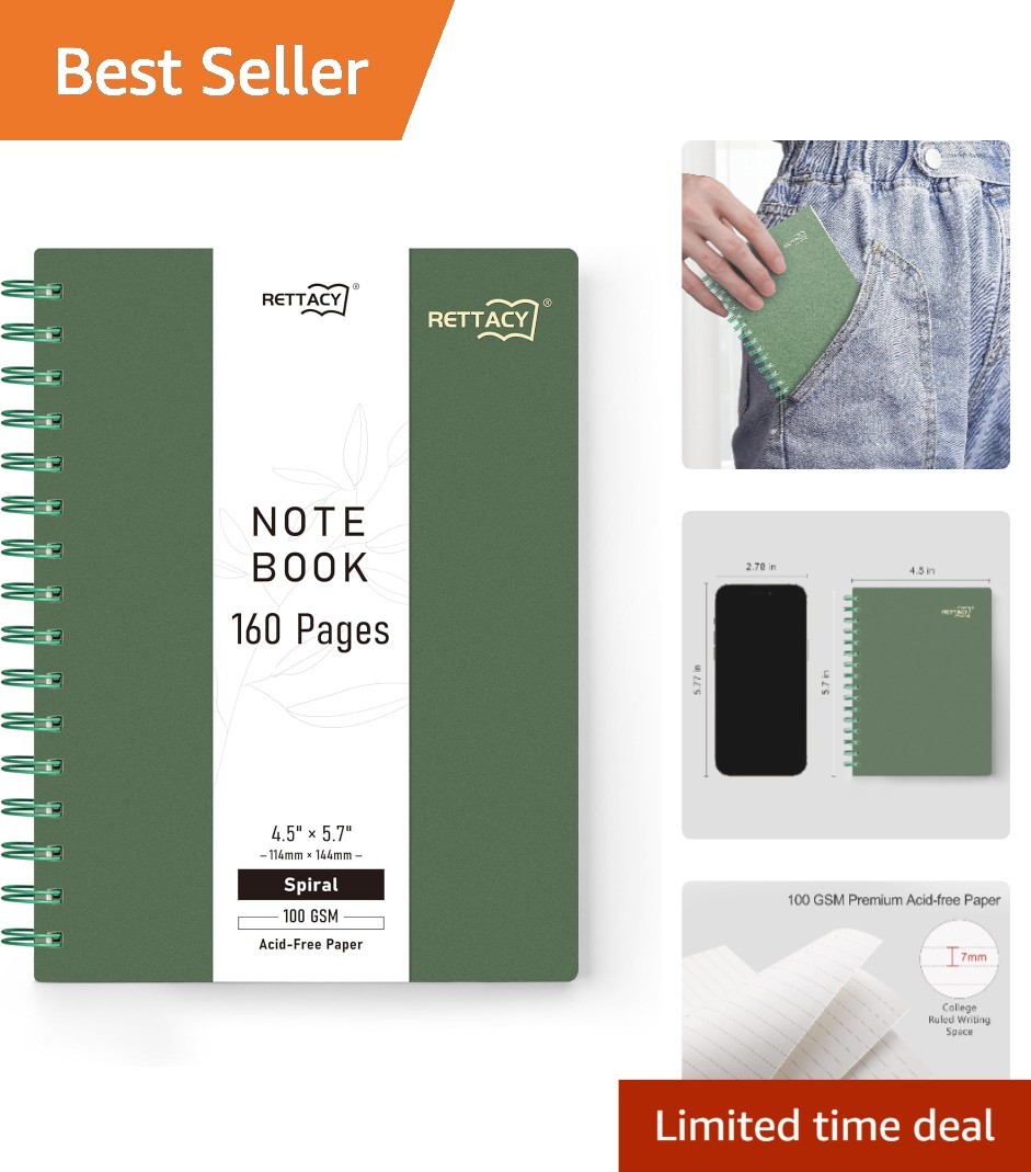 Pocket Green Notebook 160 Pages A6 Spiral Waterproof Writing Journal