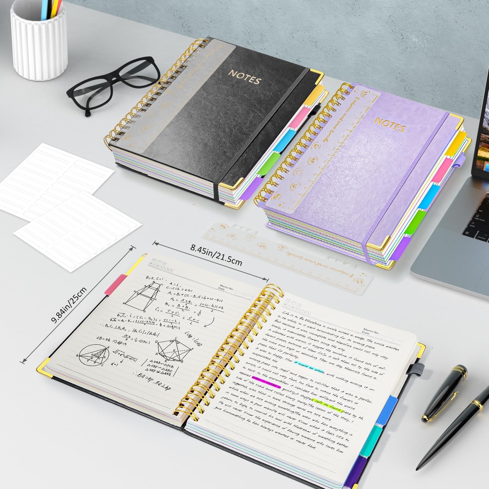 Hardcover Spiral Notebook Journal with Removable PVC Dividers – 8” x 10” La…
