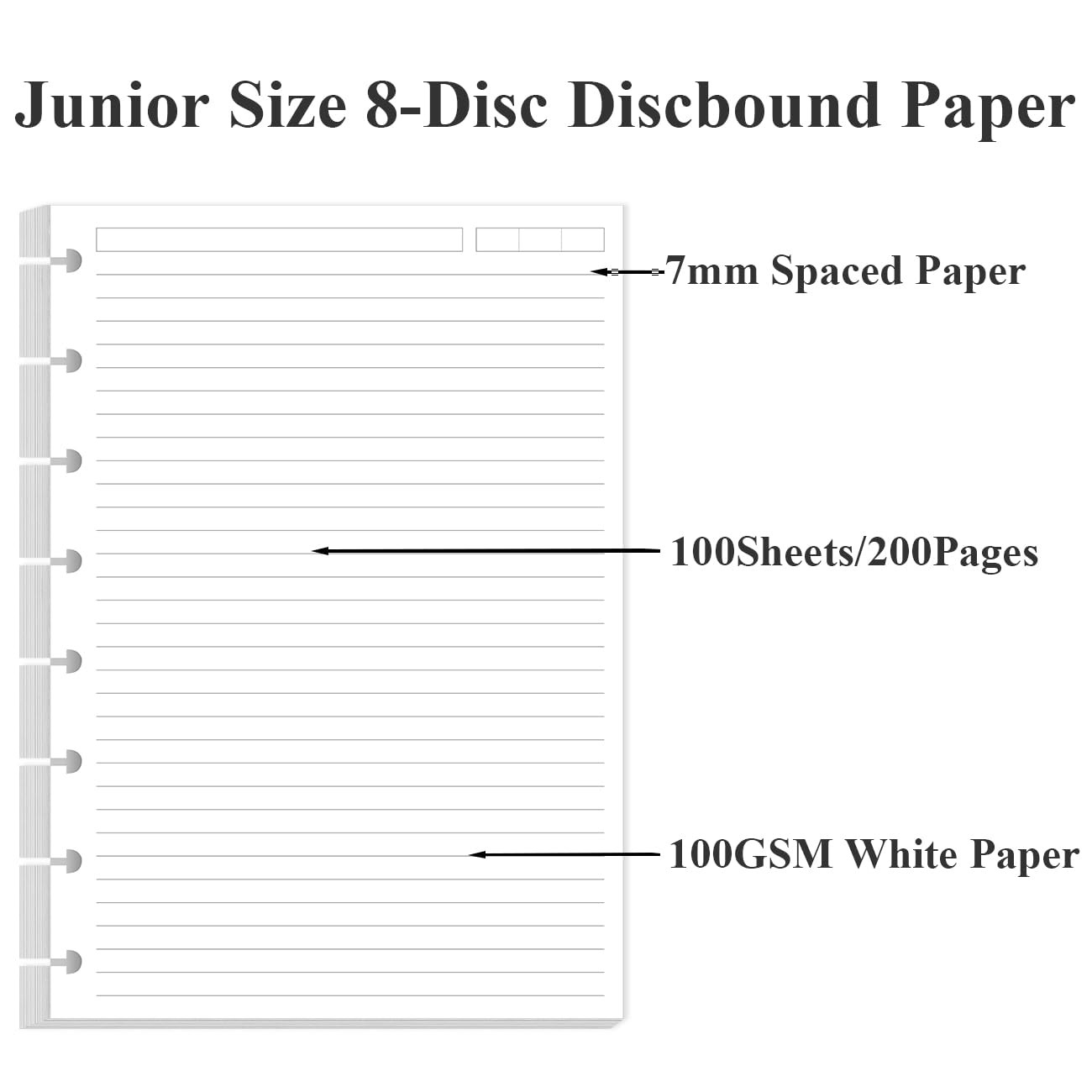 Junior Size Lined Paper Refills 100 Sheets 200 Pages 8-Disc Refill 5 Colorful