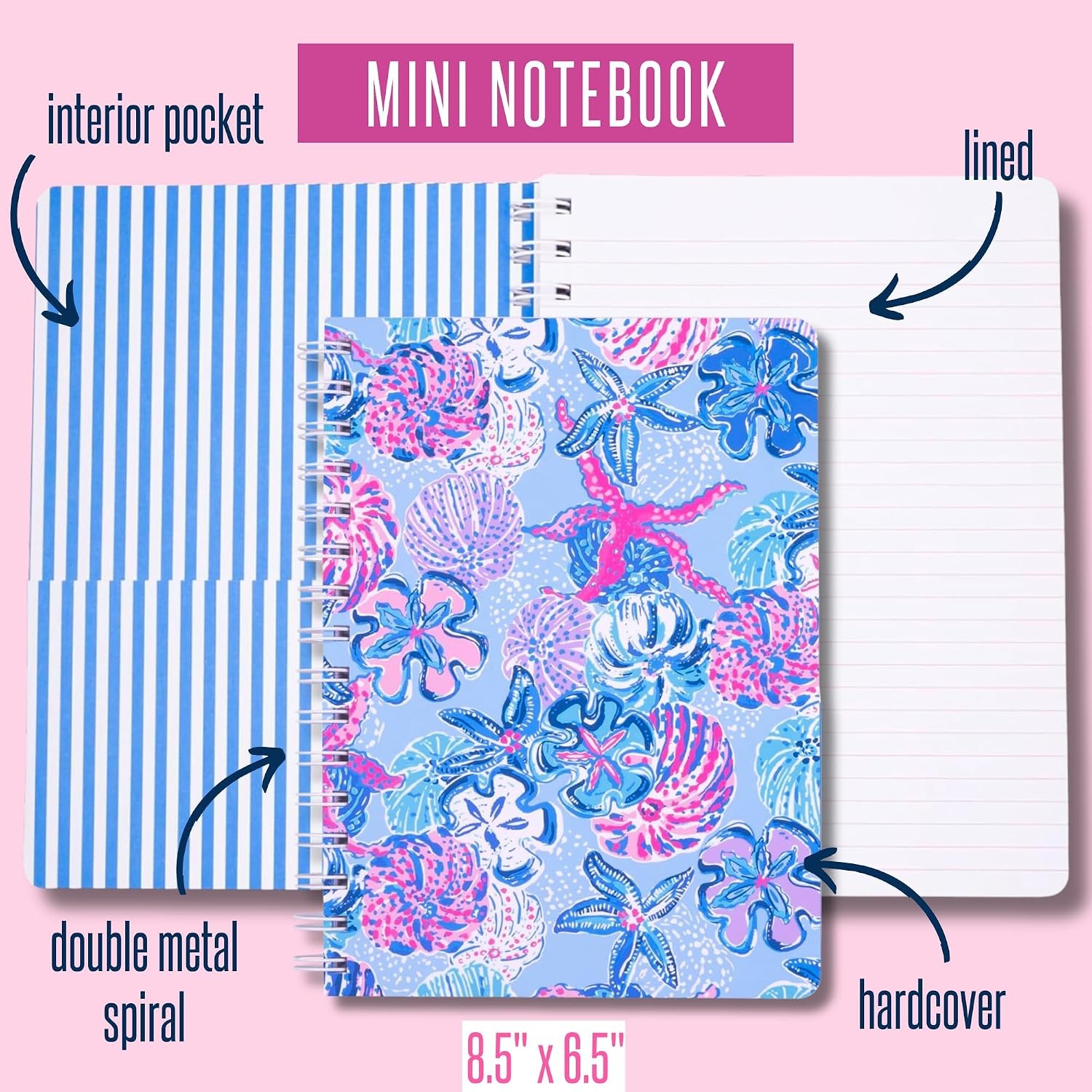 Lilly Pulitzer Hardcover Mini Spiral Notebook, 8.5″ x 6.5″ Small Journal with…