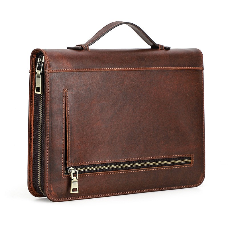 A5 Leather Journal Cover Zippered Portfolio Business Notebook Sleeve Pen Holder