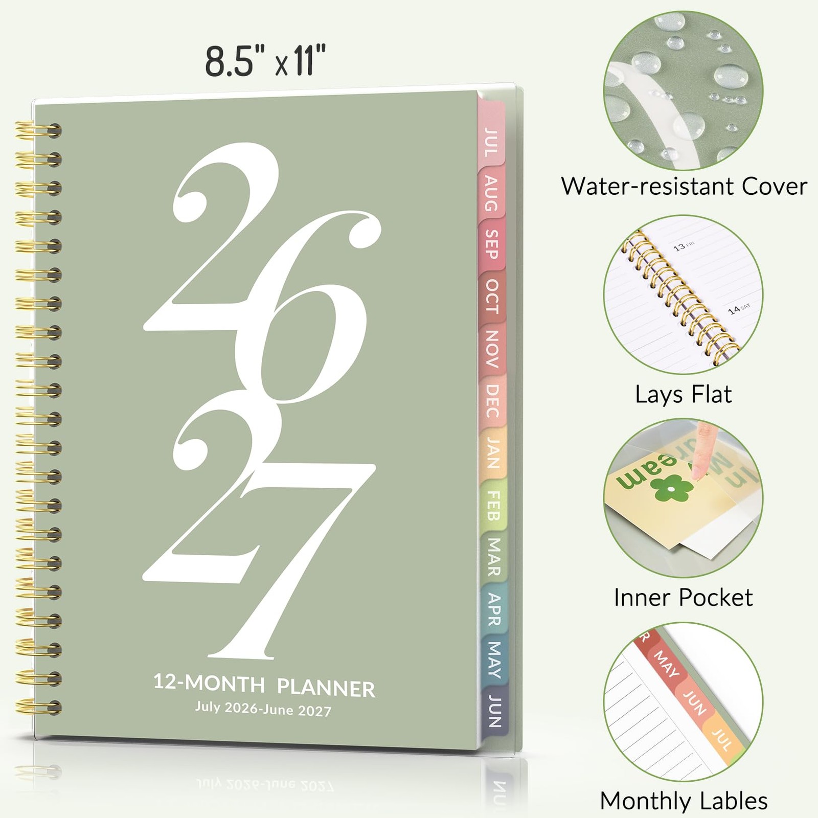 Forvencer Planner 2026-2027, July 2026 – 8.5″x11″(Jul 2026-Jun 2027), Green