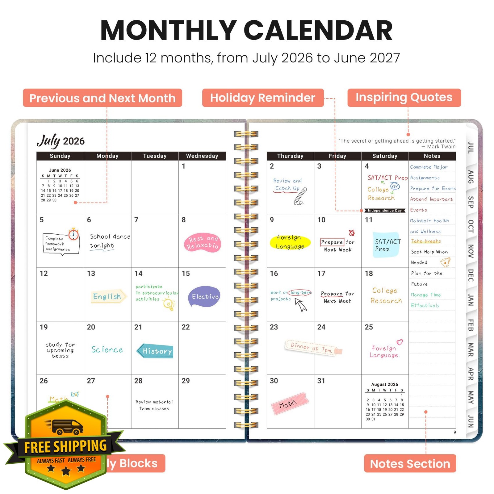 ZOTIA Planner 2026-2027 A5 6.3″x8.5″ Sunset