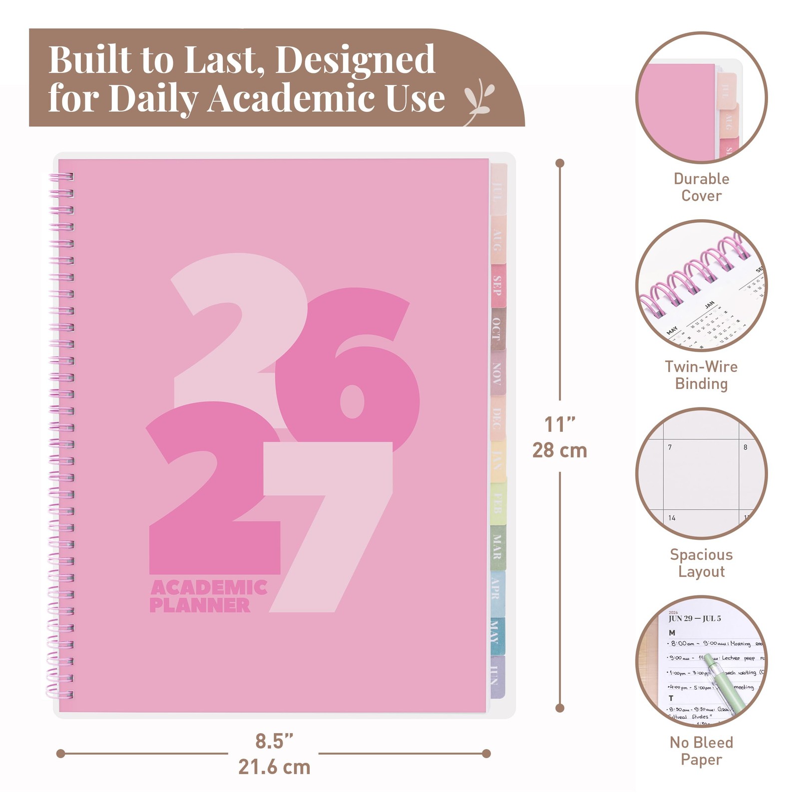Rileys Academic Planner 2026-2027, (2026 – 2027) 8.5 x 11 Inch, Pink – Chunky