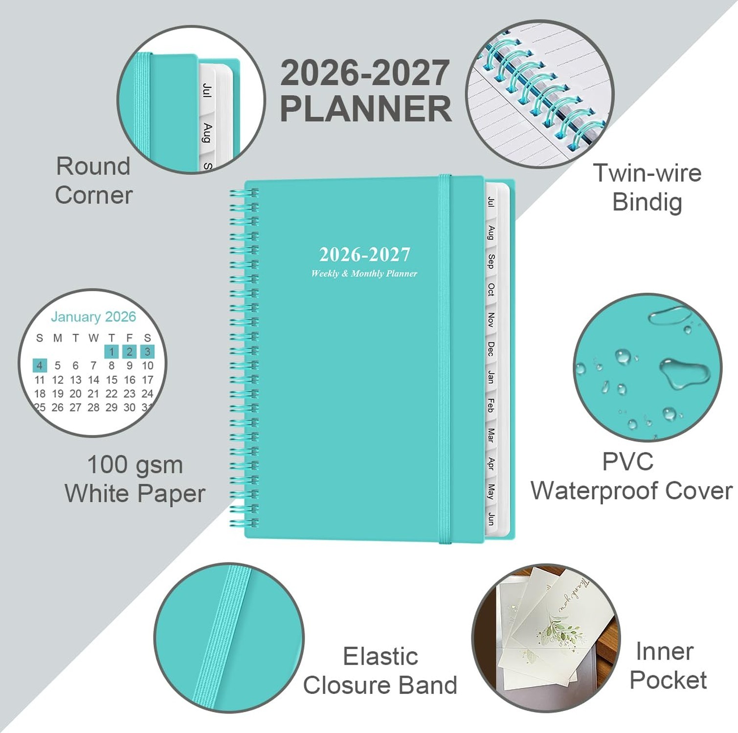 2026-2027 Planner – A5 Weekly & Monthly Planner Spiral Bound, July 2026 – Jun…