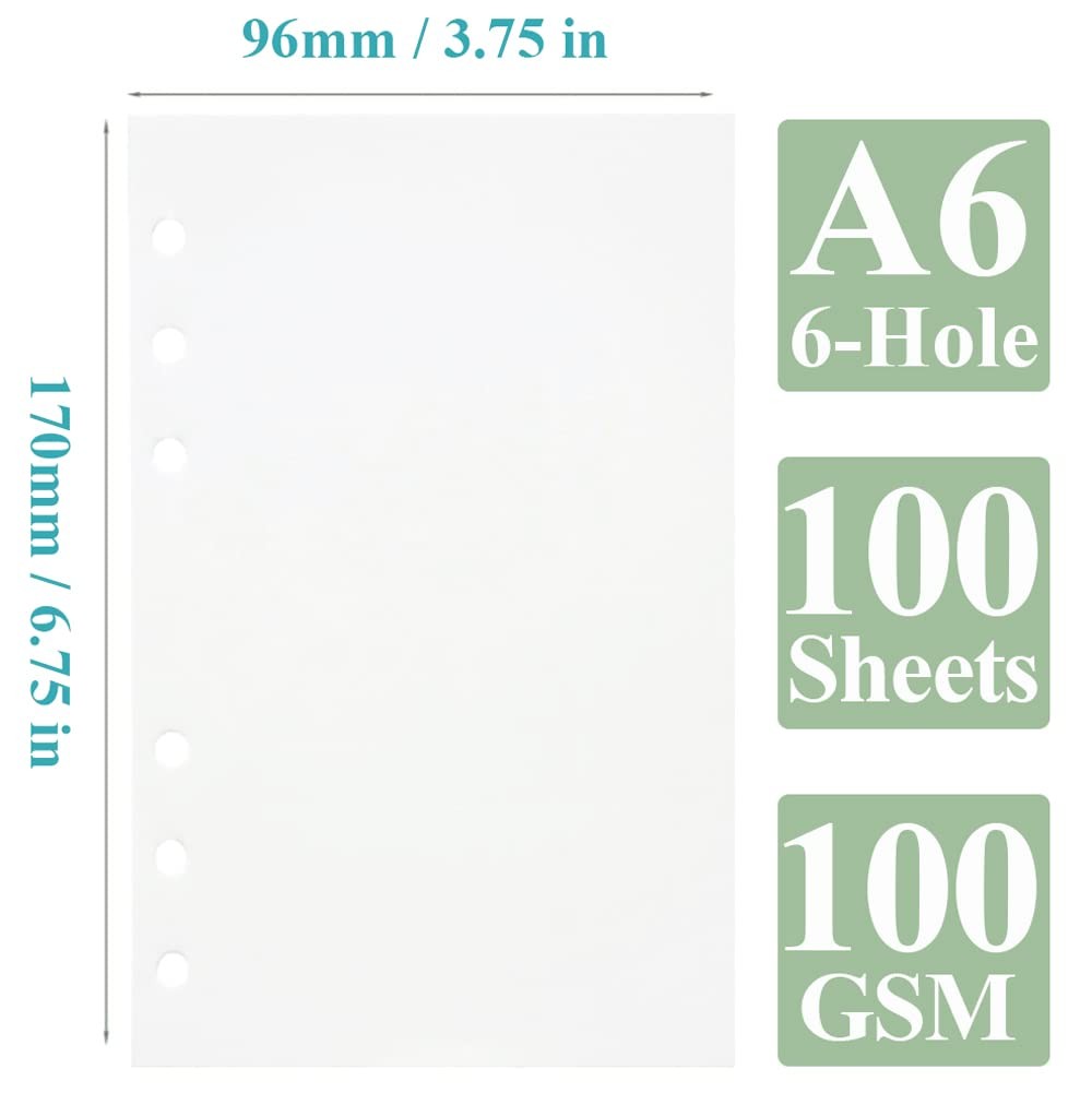 A6 Blank Refill Paper, 100 Sheets/200 Pages Loose Leaf Paper for Filofax Pers…